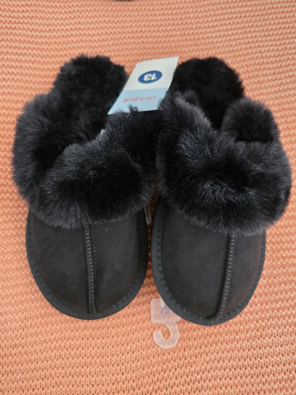 Cat & Jack Black Faux Fur Kids Slippers